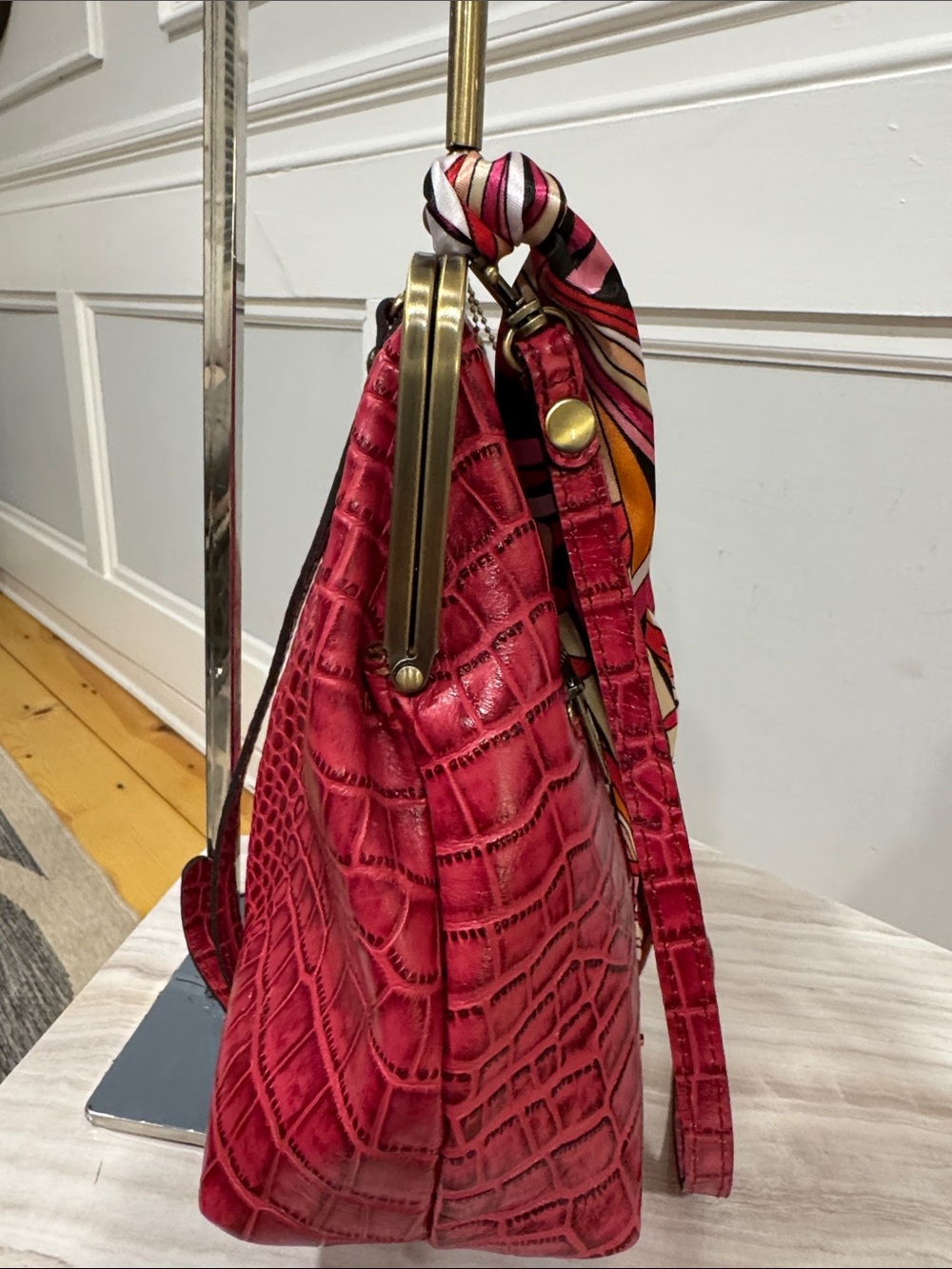 Patricia Nash Bag Novella Frame Bag in Magenta Croc Embossed Leather Crossbody - Picture 7 of 17